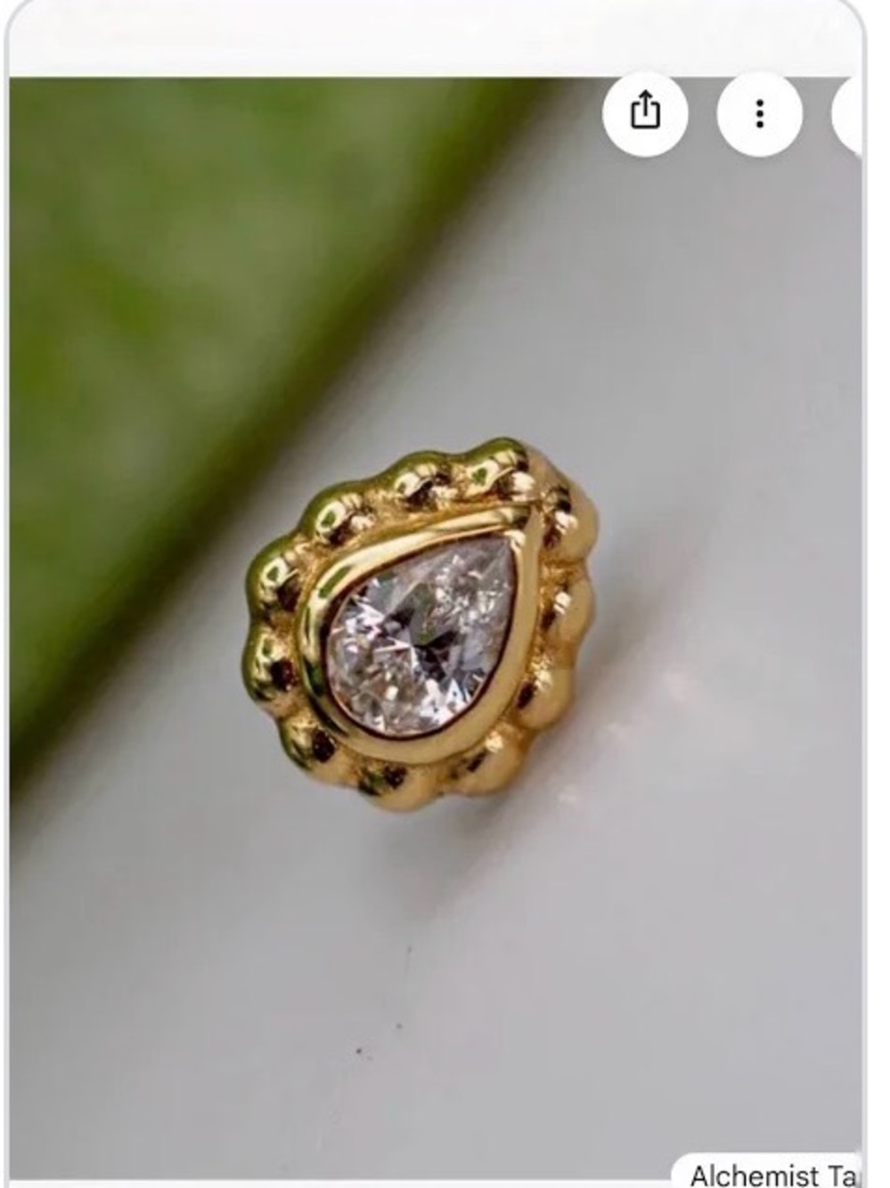 Anatometal Milgrain Pear Threadless End 18kt Yellow Gold